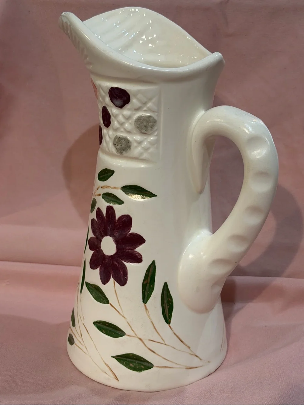 Vintage Hand-Painted Floral Ceramic Pitcher- Cottage core Home Decor
